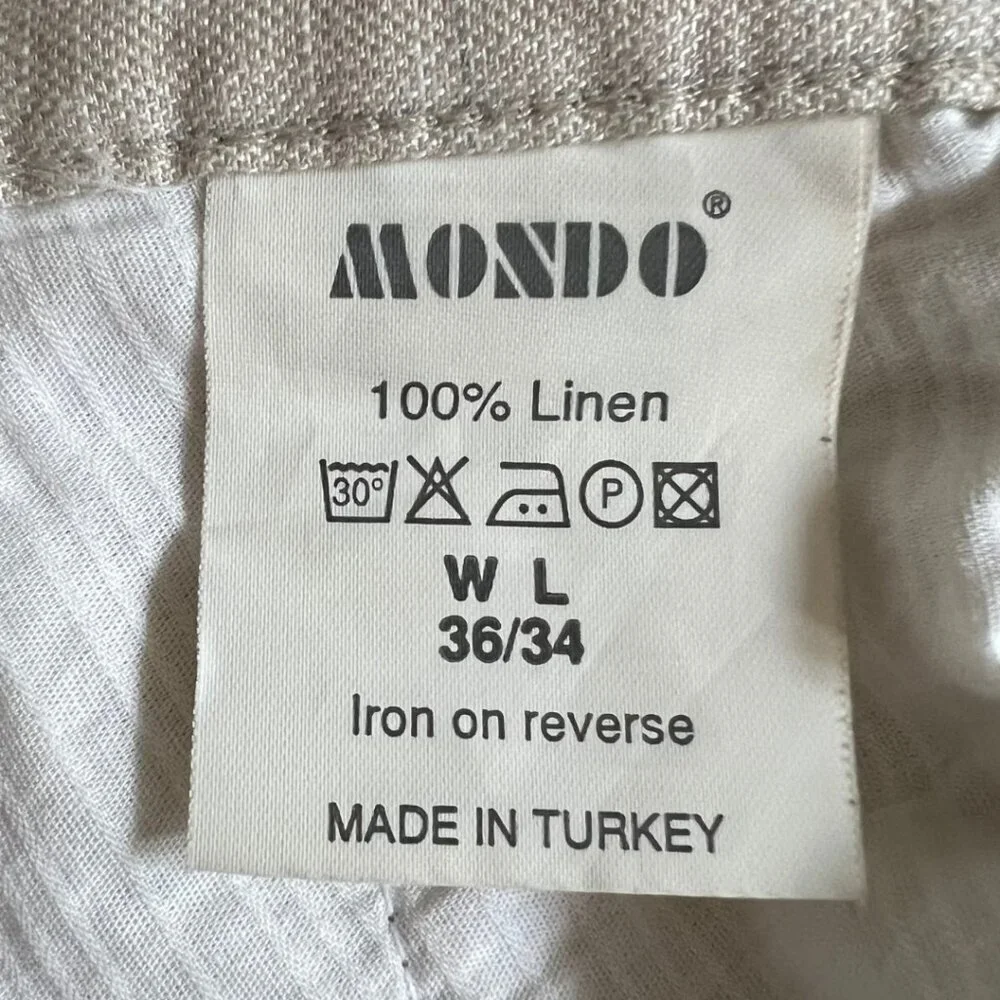 Mondo Men's Linen Beige Plaid Tapered Leg Pants